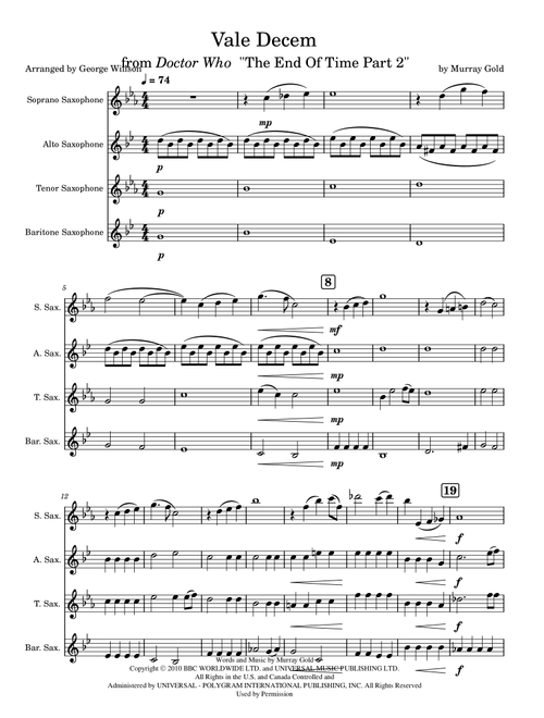 Vale Decem (Arr. George Willson) - Murray Gold (Woodwind Ensemble)