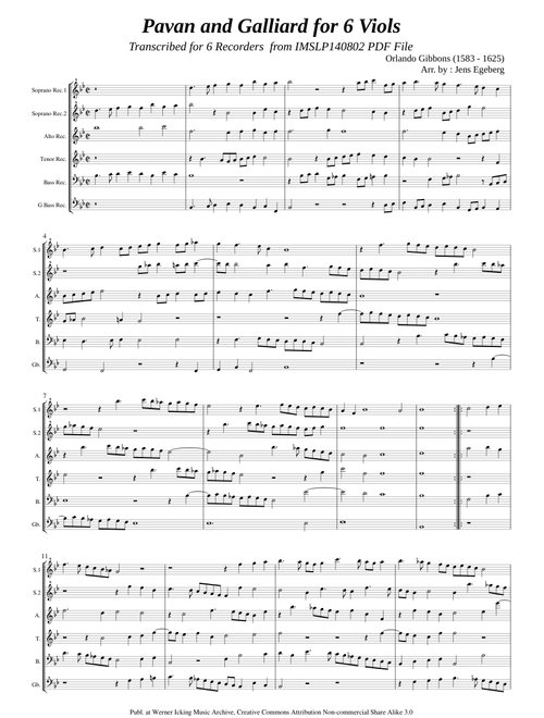 Gibbons, O. _ Pavan and Galliard for 6 Viols [6 Recorders]