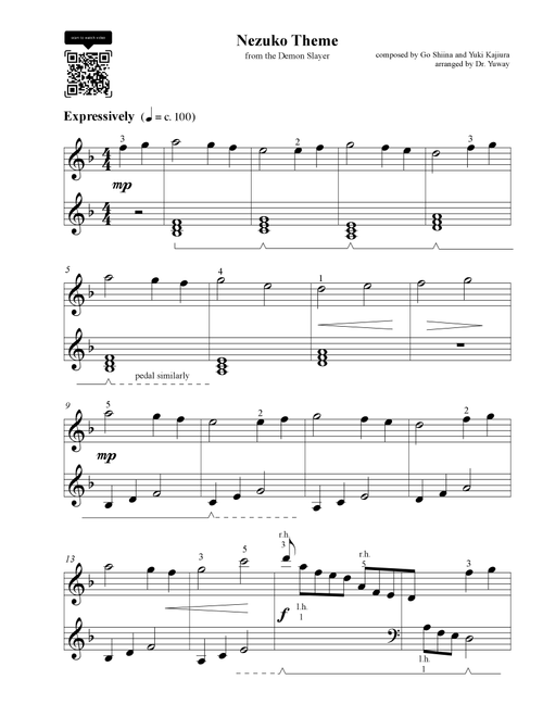 Nezuko (Arr. Dr. Yuway Chan-Basel) - Masaru Shiina (Easy Piano)