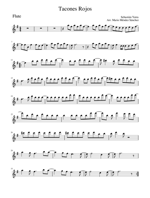 Tacones Rojos (Arr. Mario Méndez Sánchez) - Sebastian Yatra (Flute Solo)