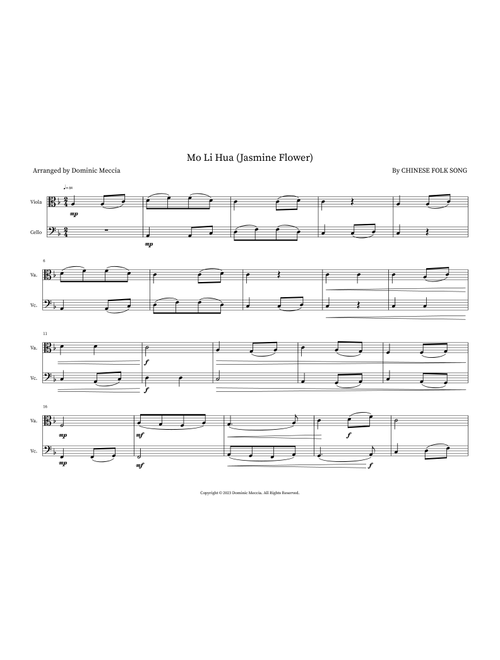 Mo Li Hua (Jasmine Flower) (Arr. Dominic Meccia) - Chinese Folk Song (Instrumental Duet)