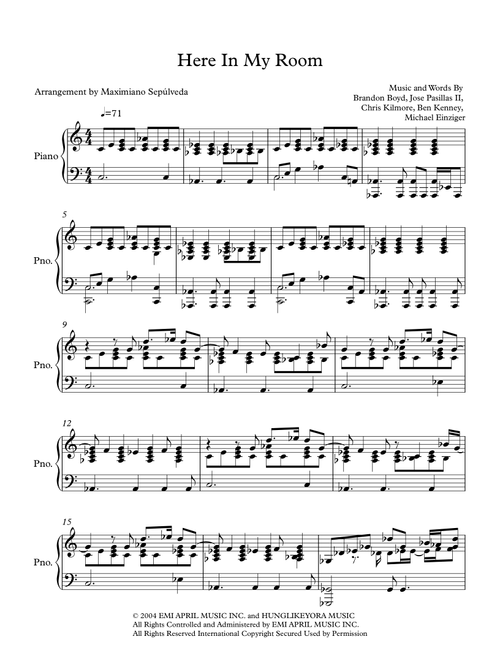 Here In My Room (Arr. Maximiano Sepúlveda) - Incubus (Piano Solo)