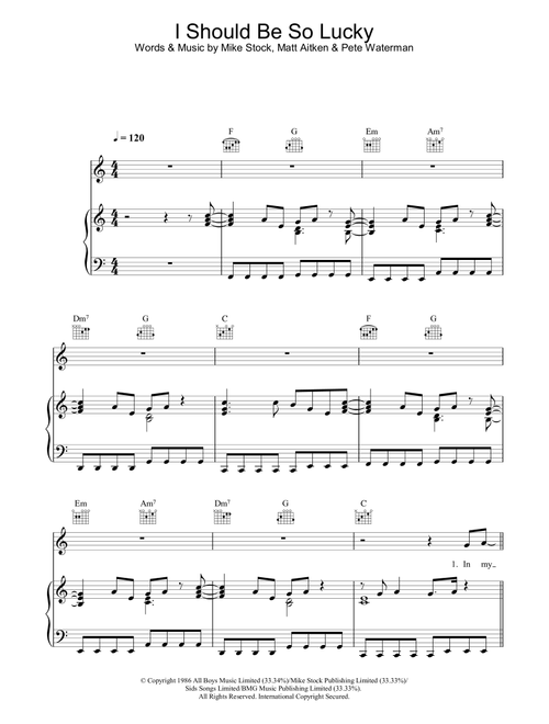 I Should Be So Lucky - Kylie Minogue (Piano-Vocal-Guitar (Piano Accompaniment))