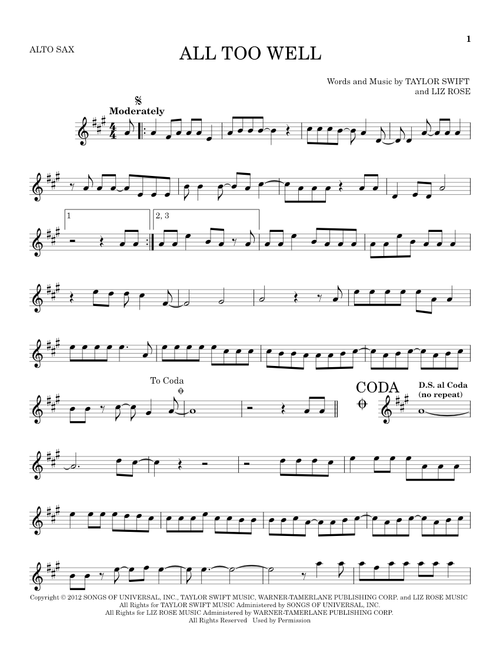 All Too Well - Taylor Swift (Alto Sax Solo)