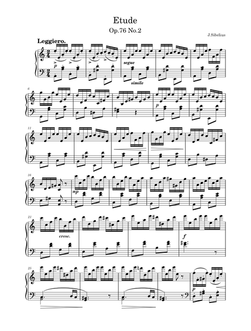 13 pieces for piano, Op.76 No.2-Etude. – J.Sibelius