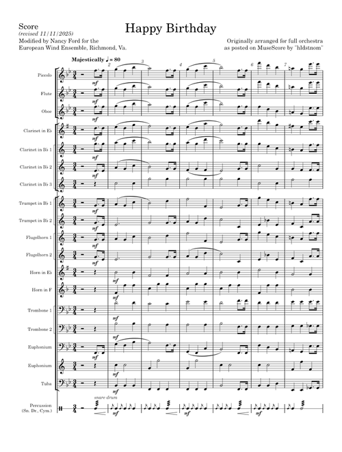 Happy Birthday – Misc Traditional (for wind ensemble)