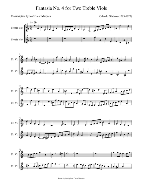 Gibbons: Fantasy No.4 for two treble viols