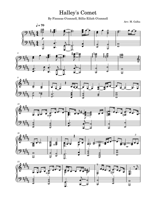 Halley's Comet (Arr. M. Galka) - Billie Eilish (Piano Solo)