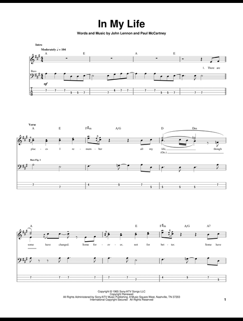 In My Life - The Beatles (Bass Tab)
