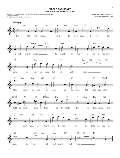 I'm Old Fashioned - Johnny Mercer (Easy Lead Sheet - Fake Book)