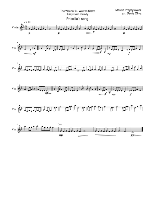 The Witcher 3 - Wolven Storm Easy violin melody