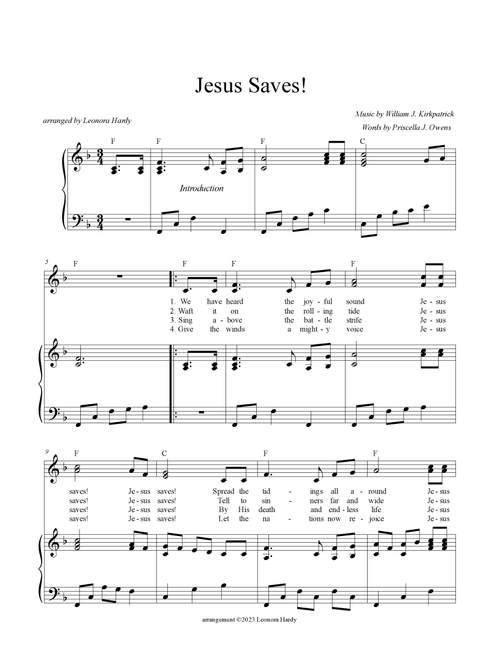 Jesus Saves! (We Have Heard the Joyful Sound) (Arr. Leonora Hardy) - William J Kirkpatrick Priscilla J Owens (Piano-Vocal-Guitar (Piano Accompaniment))