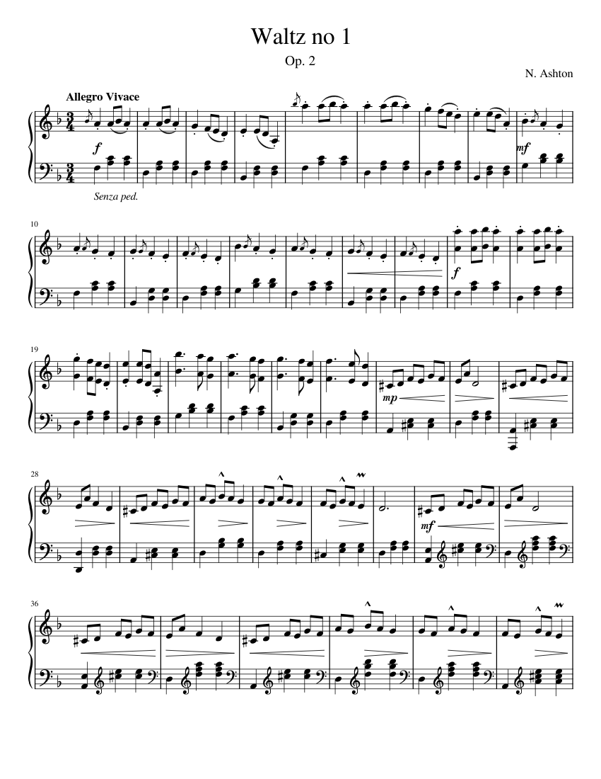 Waltz no 1 in D Minor, Op. 2 Sheet music for Piano (Solo) | Musescore.com