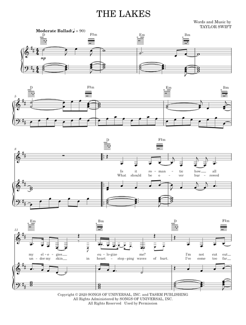 The lakes - Bon Iver, Taylor Swift (Piano-Vocal-Guitar)