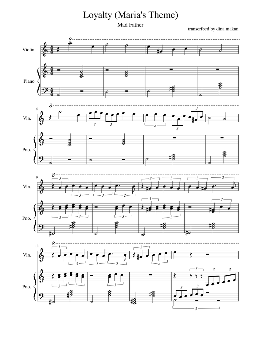 Loyalty (Maria's Theme from Mad Father) Sheet music for Piano, Violin