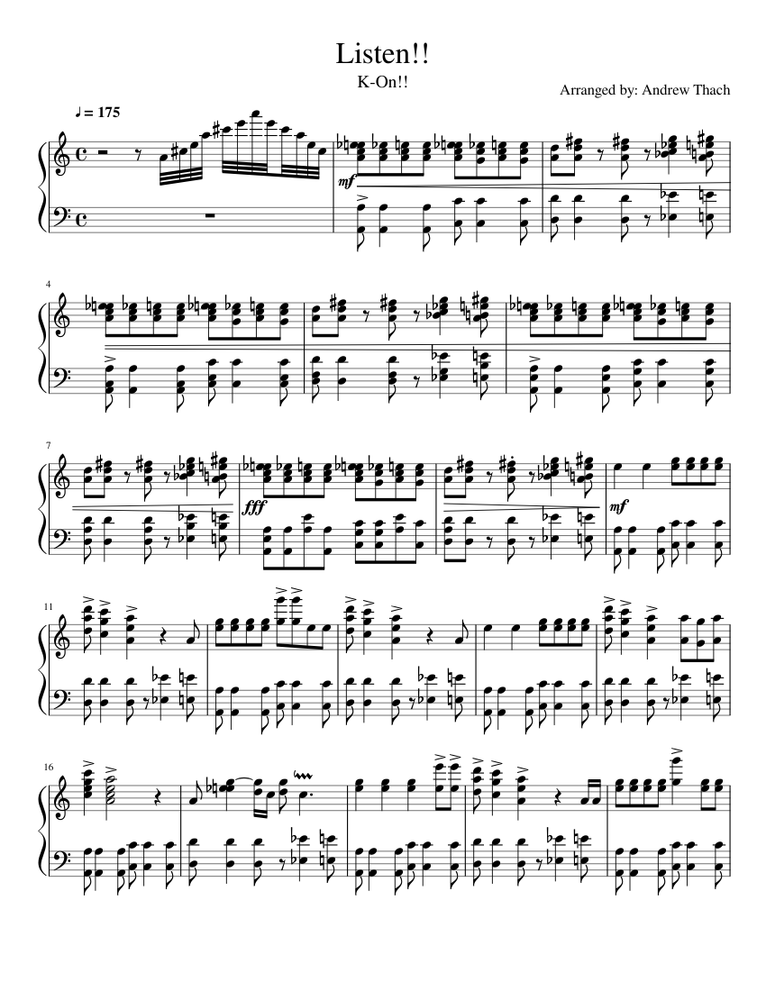 Anime K-On!! Listen!! (2016) Piano Sheet music for Piano (Solo) | Anime K-On!! Listen!! (2016) Piano Sheet music for Piano (Solo) |