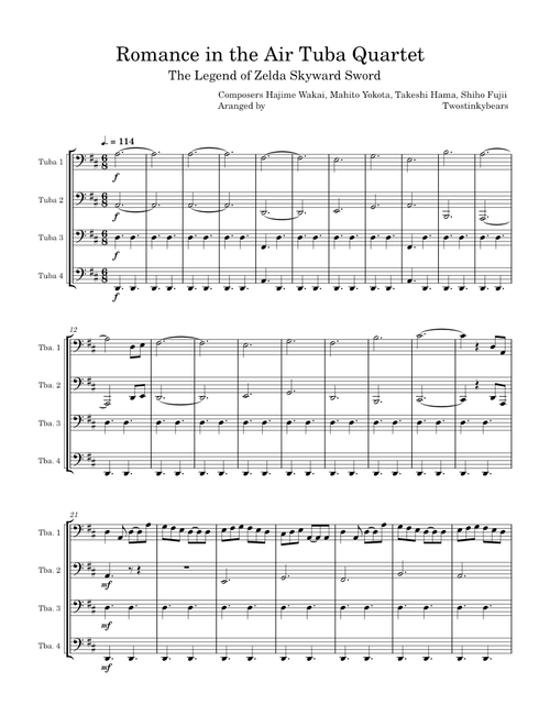 Romance in the Air – Takeshi Hama Romance in the Air The Legend of Zelda Skyward Sword Tuba Quartet