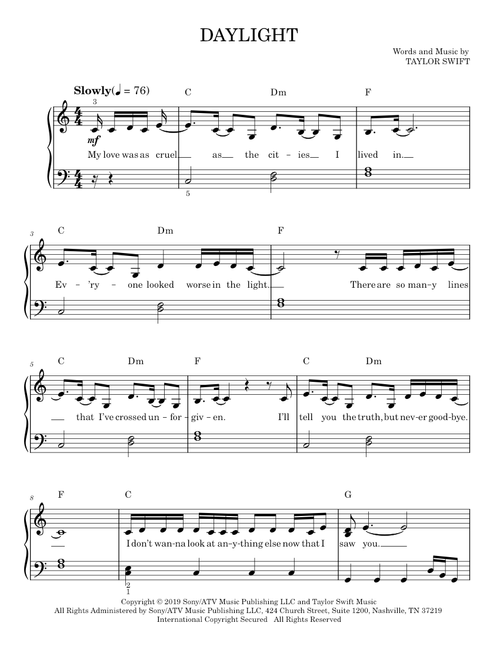 Daylight - Taylor Swift (Easy Piano)