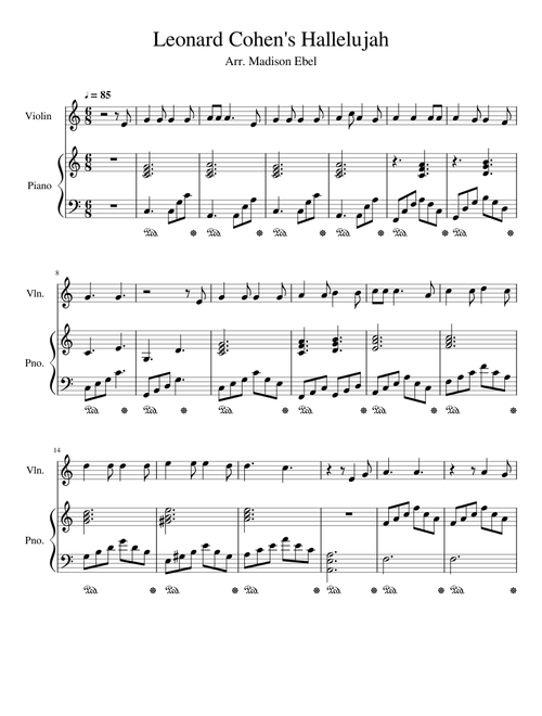Leonard Cohen's Hallelujah For Piano and Violin