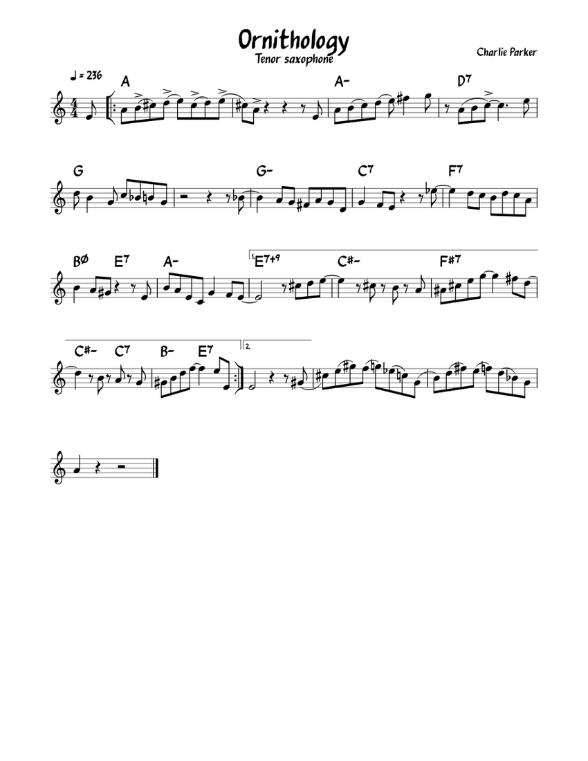 Ornithology Sheet music for Saxophone tenor (Solo)
