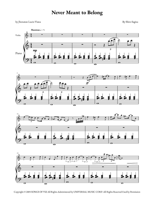 Never Meant To Belong (Arr. Jhonatan Lucio Viana) - Shiro Sagisu (Violin and Piano)