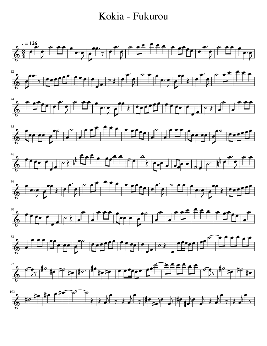 Kokia - Fukurou Sheet Music for Flute (Solo) | MuseScore.com