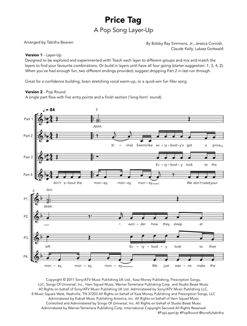 Price Tag (Arr. Tabitha Beaven) - Jessie J Featuring BOB (Piano-Vocal-Guitar (Piano Accompaniment))