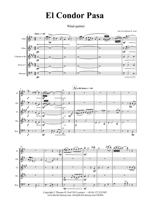 El Condor pasa - Peruvian Folk Song - Wind Quintet (Arr. Thomas H. Graf) - trad (Woodwind Ensemble)