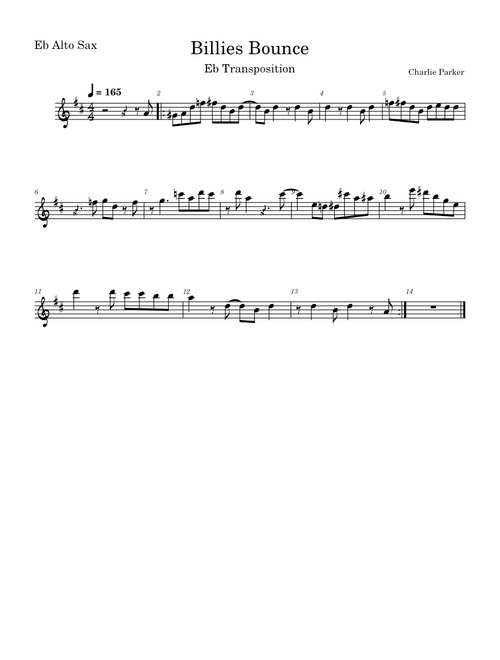 Billie's Bounce – Charlie Parker Eb Transposition