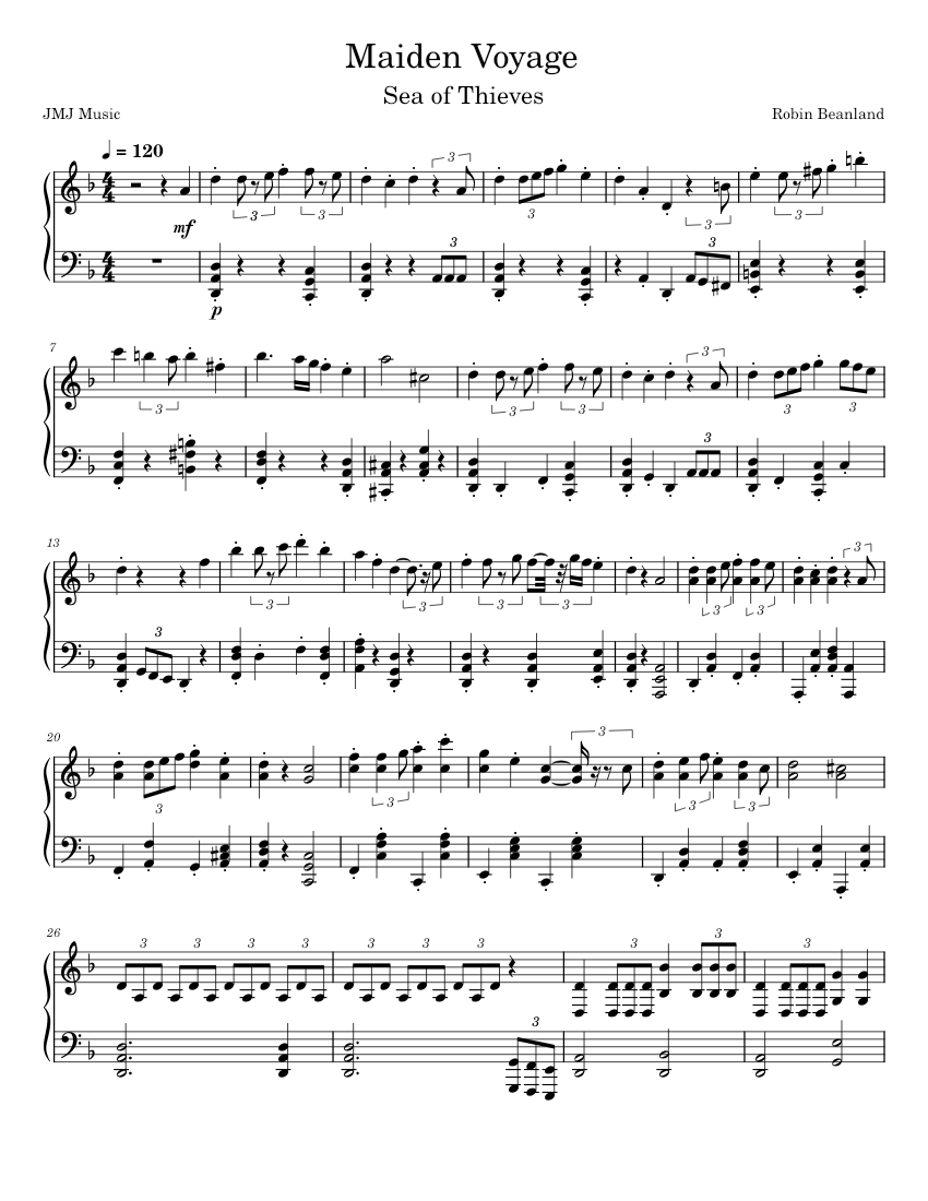 sea of thieves maiden voyage piano sheet music