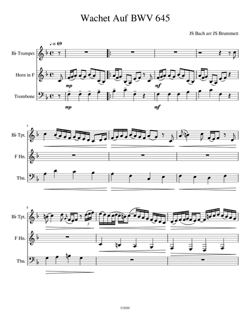 Wachet Auf - Sleepers Awake (Arr. Jennifer Brummett) - JS Bach (Brass Ensemble)