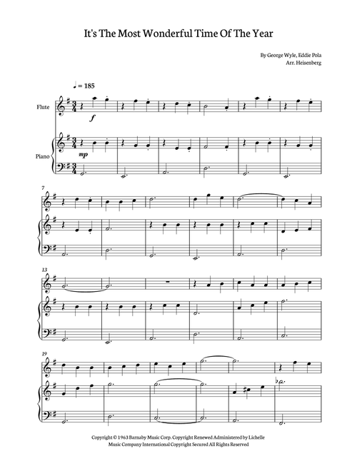 It's The Most Wonderful Time Of The Year (Arr. Heisenberg) - Andy Williams (Flute and Piano)