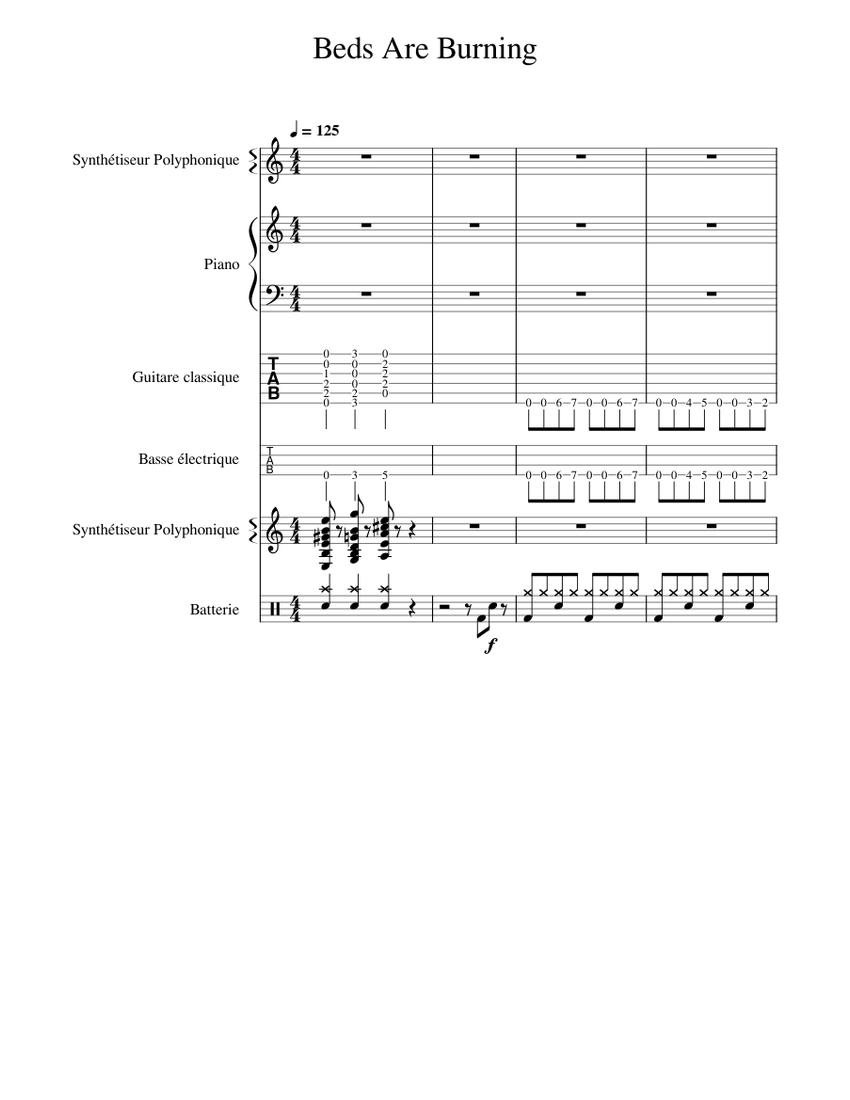 Beds are burning Midnight Oil Beds Are Burning Sheet music for Piano