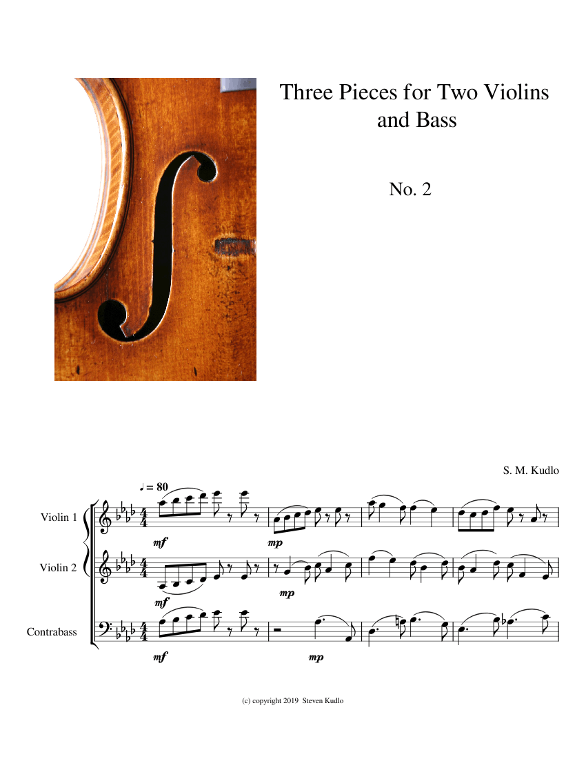 Three Pieces for Two Violins and Bass; No. 2 Sheet Music for Contrabass ...