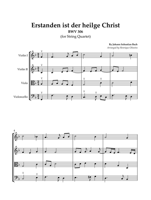 Bach's Choral - "Erstanden ist der heilge Christ" (String Quartet) (Arr. Henrique Oliveira) - Johann Sebastian Bach (String Quartet)