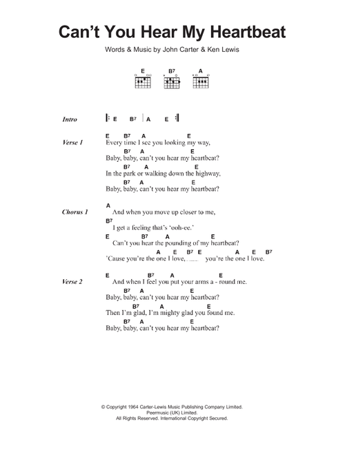 Can't You Hear My Heartbeat - Herman's Hermits (Guitar Chords-Lyrics)