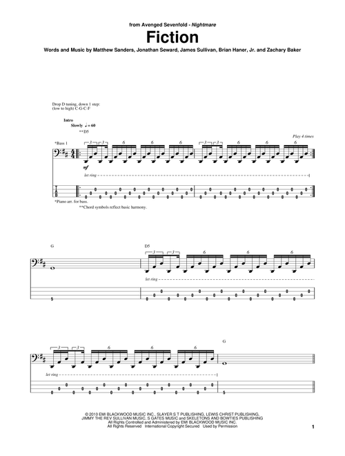 Fiction - Avenged Sevenfold (Bass Tab)