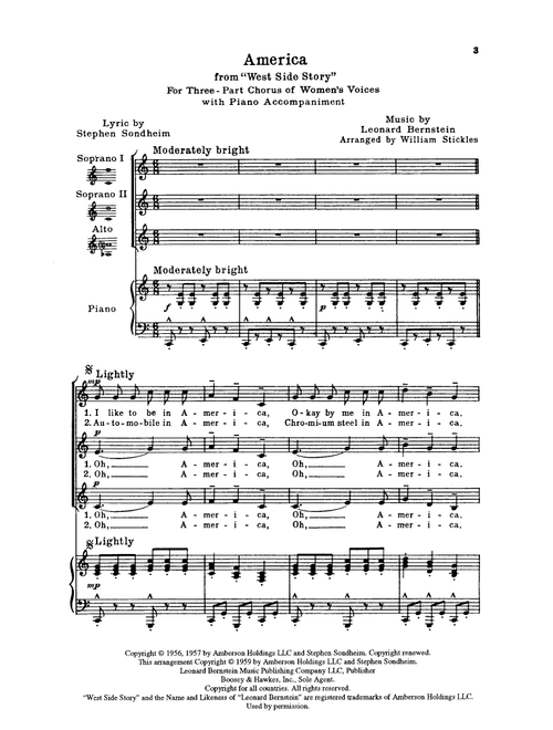 America (from West Side Story) (arr. William Stickles) - Leonard Bernstein, Stephen Sondheim (Choral, SSA)