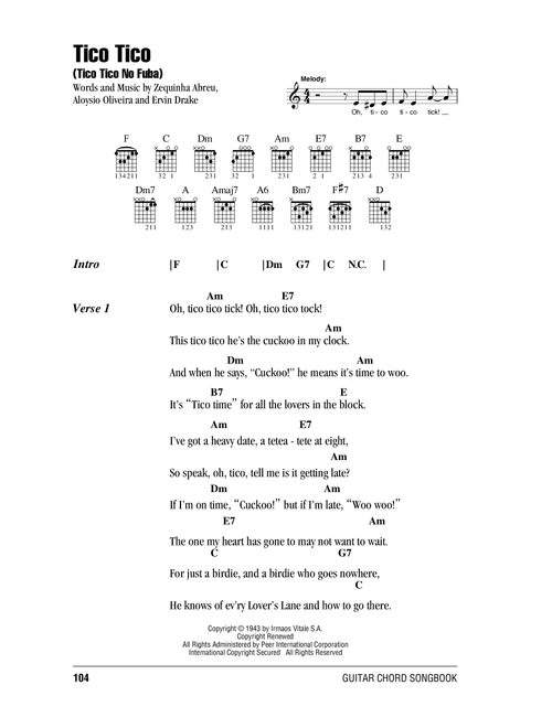 Tico Tico (Tico Tico No Fuba) - Carmen Miranda (Guitar Chords-Lyrics)