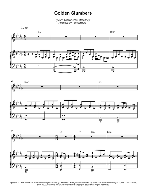 Golden Slumbers (Arr. Tunescribers) - John Lennon, Paul McCartney (Piano Vocal)