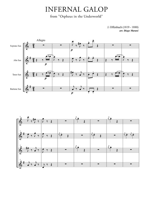 Infernal Galop (Can Can) for Saxophone Quartet (Arr. Diego Marani) - J. Offenbach (Woodwind Ensemble)