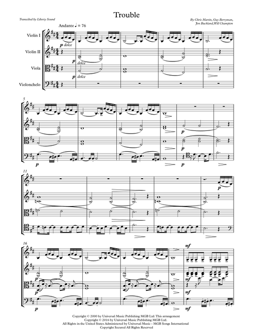 Trouble (Arr. Liberty Sound) - Coldplay (String Quartet)