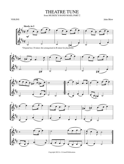 Theatre Tune (from Musick’s Hand-Maid, Part 2) (Arr. Mark Phillips) - John Blow (Violin Duet)