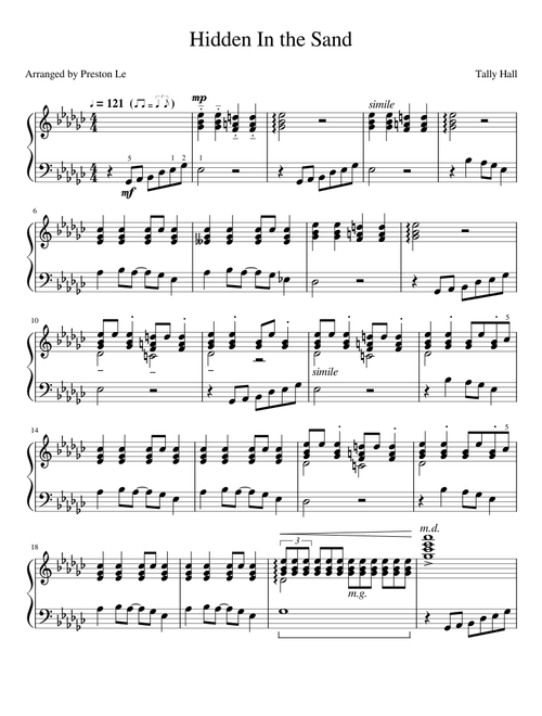 Hidden in the Sand - Tally Hall (Easier Piano Solo)