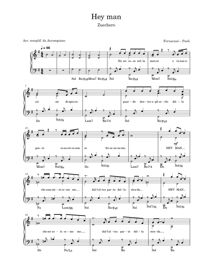 Hey man Zucchero Sheet music for Piano (Solo)