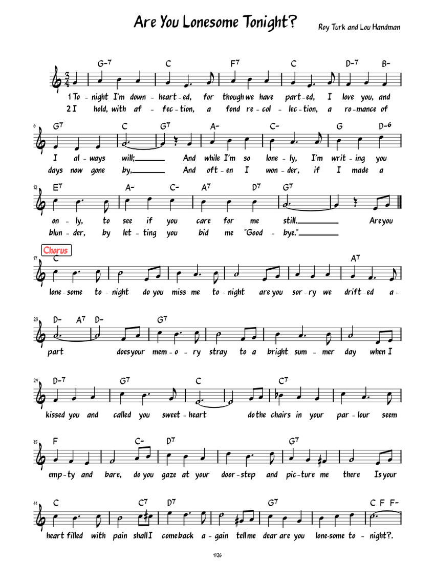 Are You Lonesome Tonight (Lead sheet with lyrics ) Sheet music for