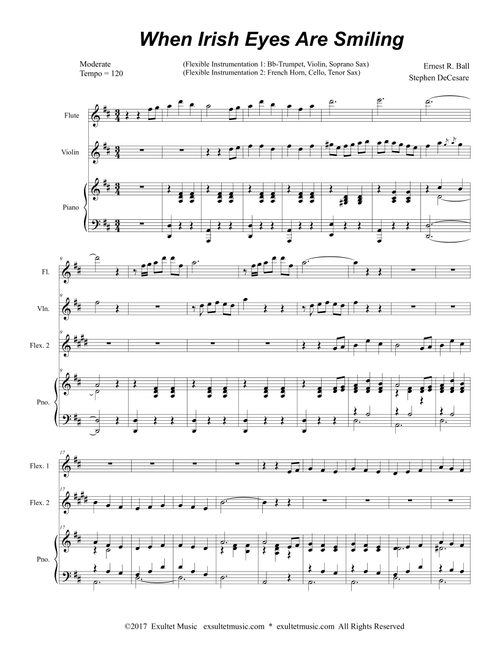 When Irish Eyes Are Smiling (for Flexible Instrumentation and Piano) (Arr. Stephen DeCesare) - Ernest R Ball (Small Ensemble)