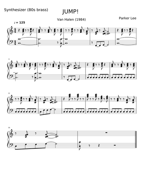 JUMP Van Halen sheet music synthesizer
