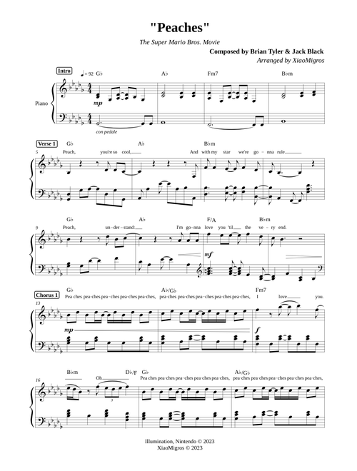 Peaches - The Super Mario Bros. Movie | Piano Solo Arrangement