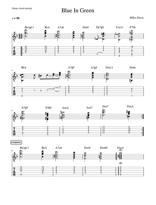 Blue In Green (guitar chord melody)